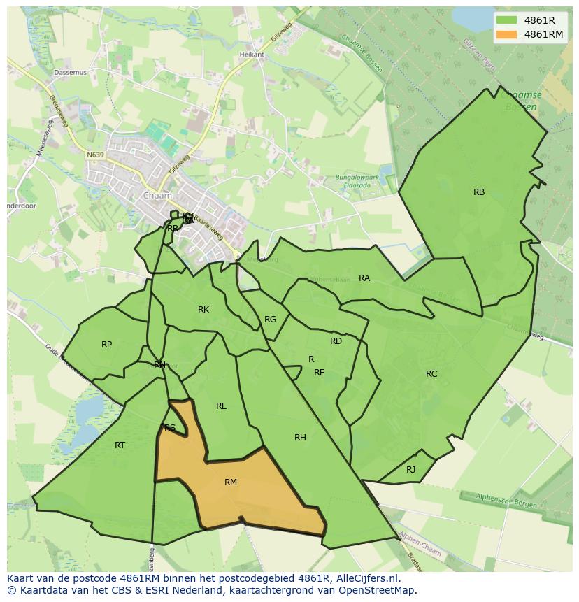Afbeelding van het postcodegebied 4861 RM op de kaart.