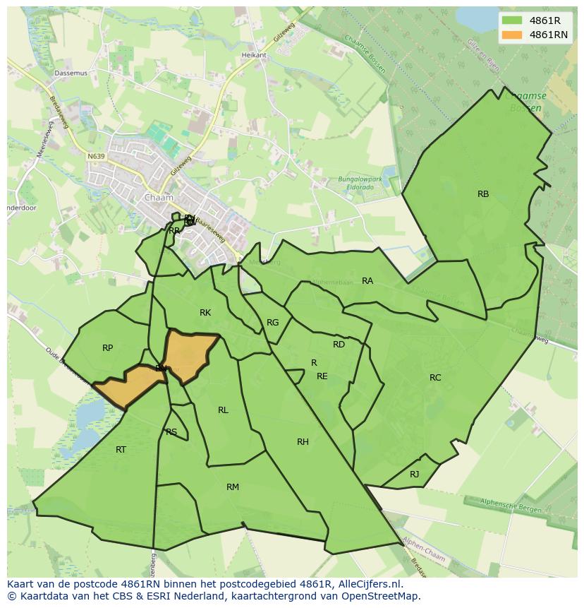 Afbeelding van het postcodegebied 4861 RN op de kaart.