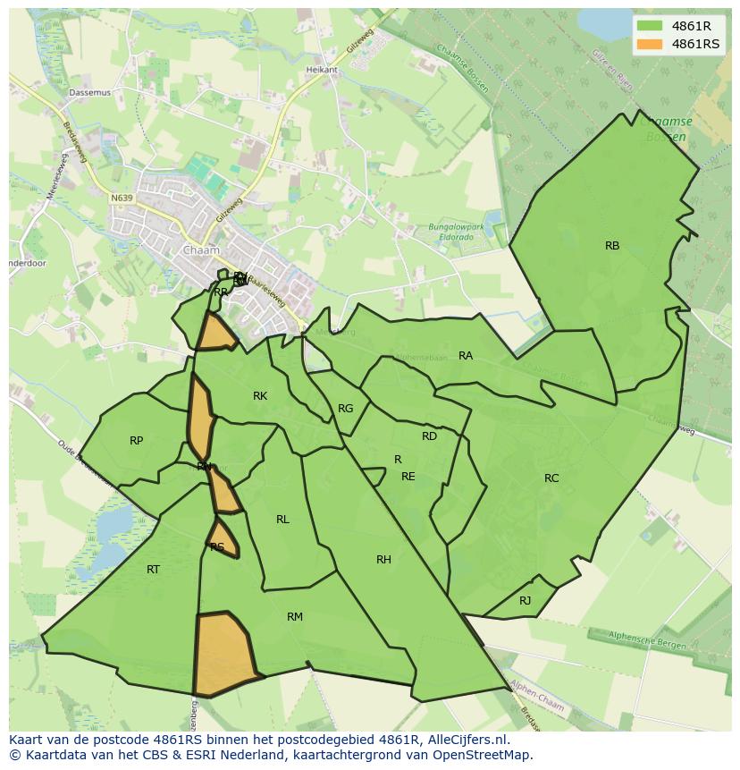 Afbeelding van het postcodegebied 4861 RS op de kaart.