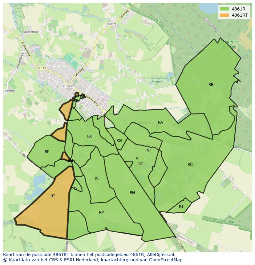 Afbeelding van het postcodegebied 4861 RT op de kaart.