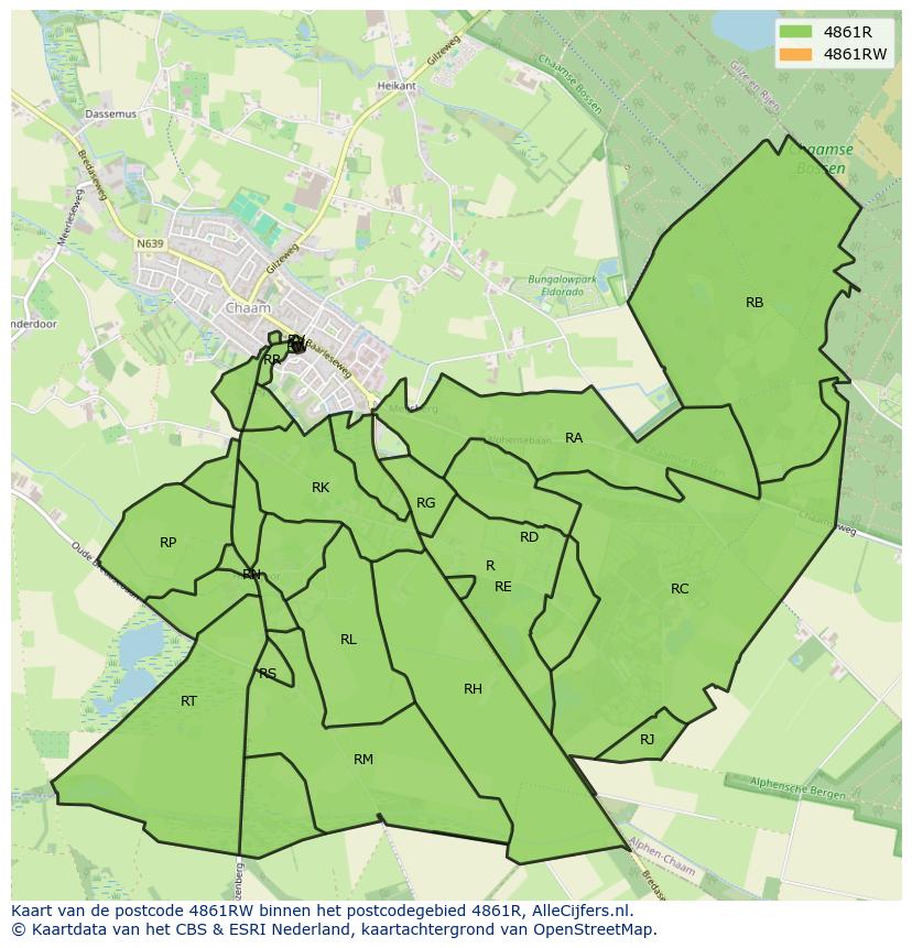Afbeelding van het postcodegebied 4861 RW op de kaart.