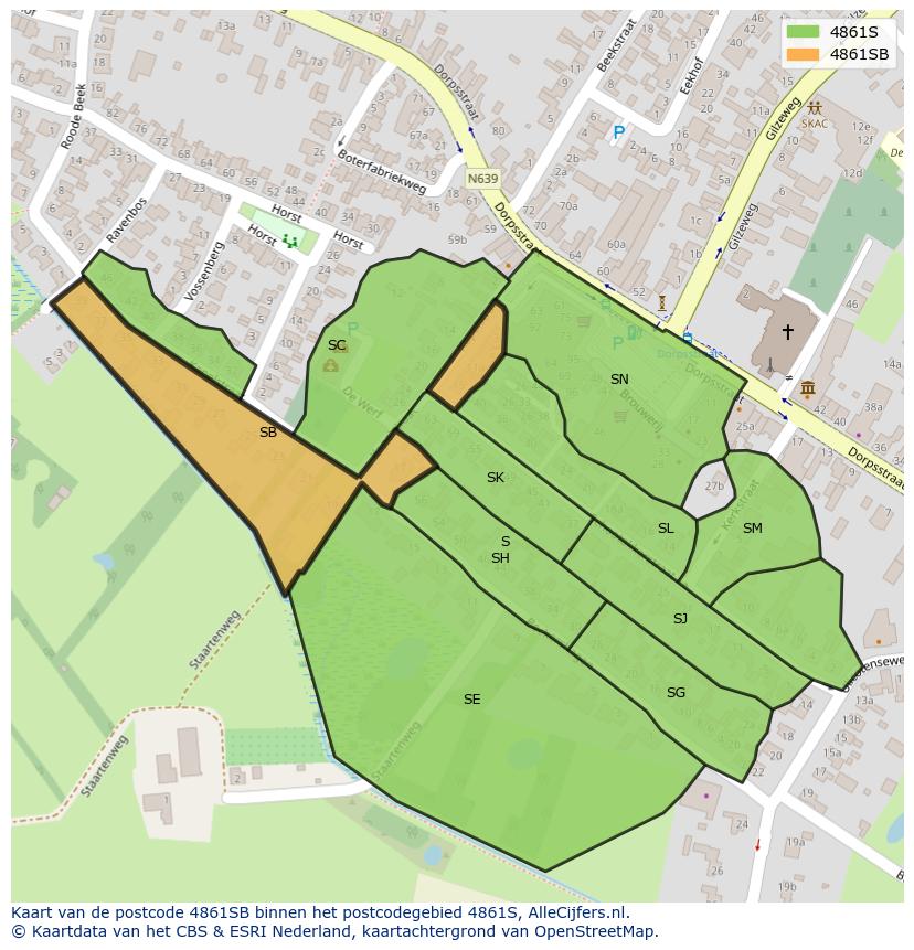 Afbeelding van het postcodegebied 4861 SB op de kaart.