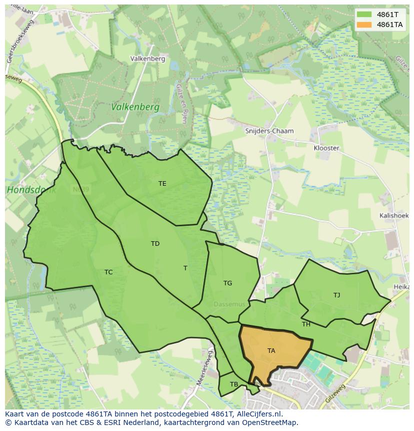Afbeelding van het postcodegebied 4861 TA op de kaart.