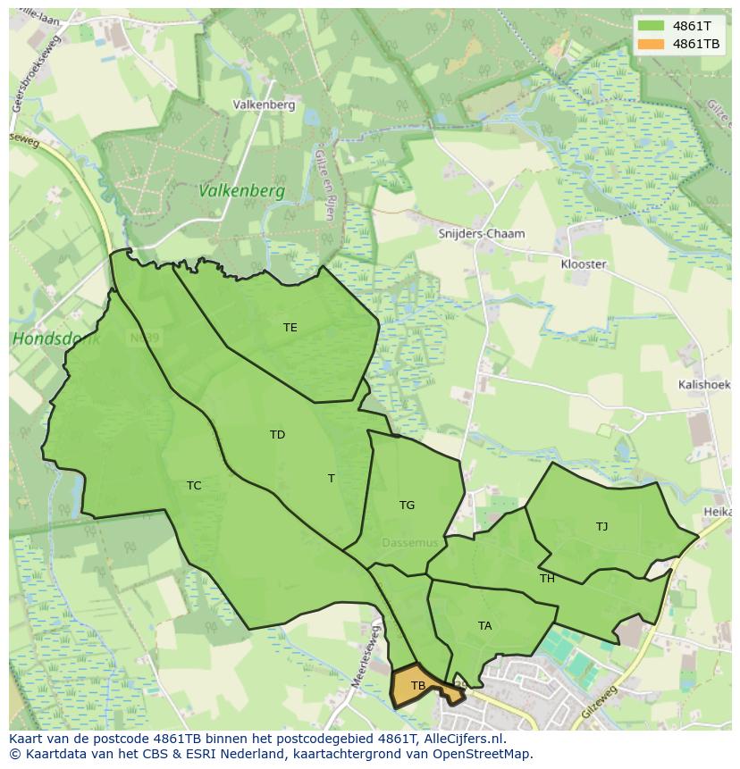 Afbeelding van het postcodegebied 4861 TB op de kaart.