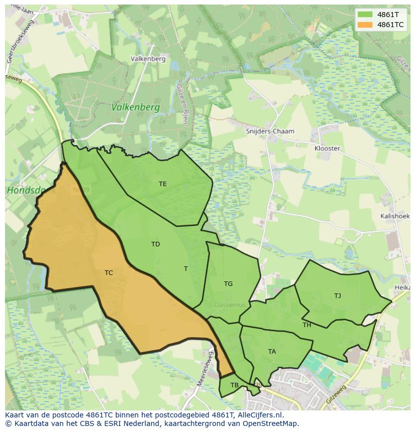 Afbeelding van het postcodegebied 4861 TC op de kaart.
