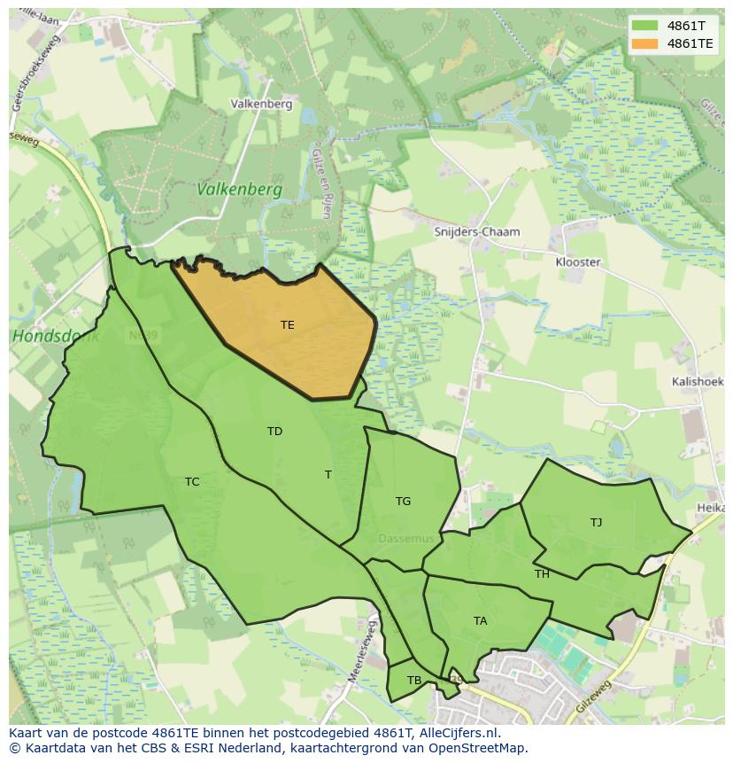 Afbeelding van het postcodegebied 4861 TE op de kaart.
