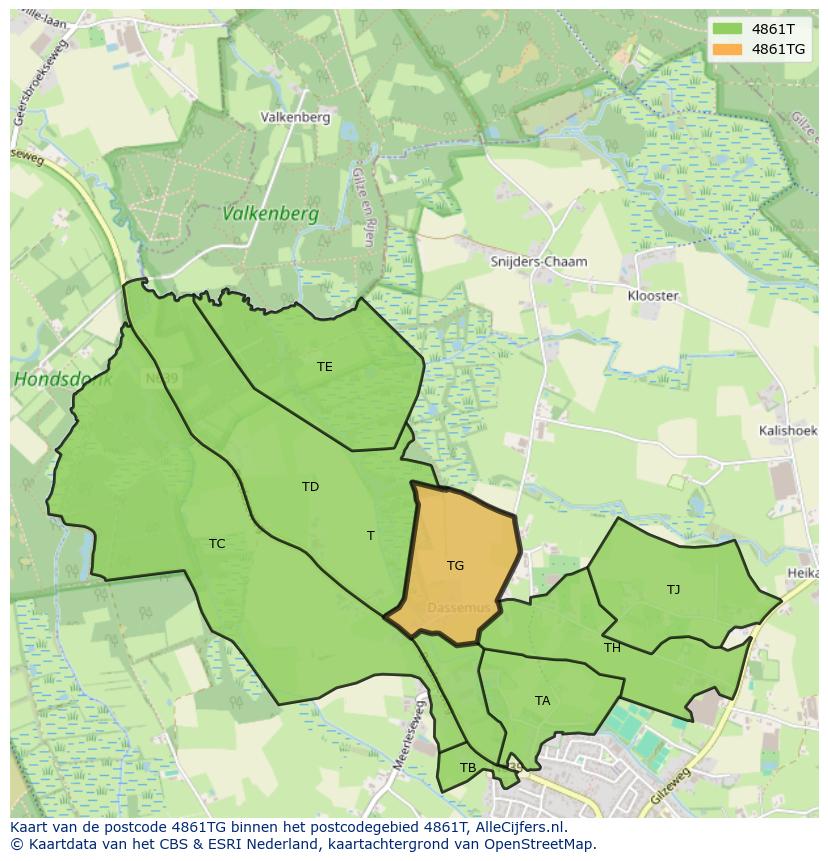 Afbeelding van het postcodegebied 4861 TG op de kaart.