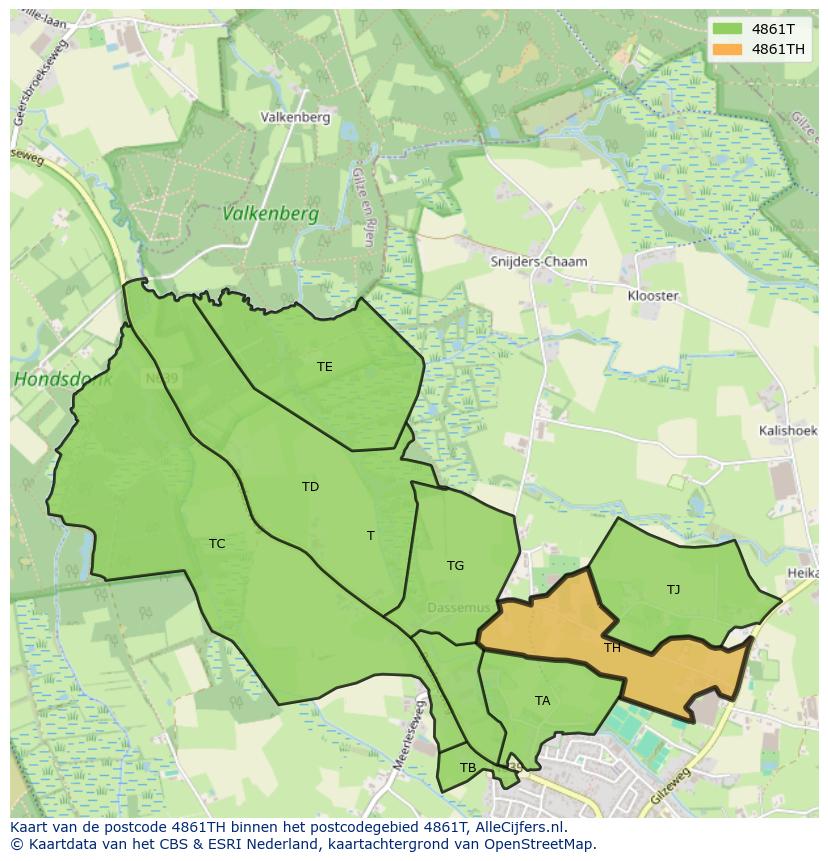 Afbeelding van het postcodegebied 4861 TH op de kaart.
