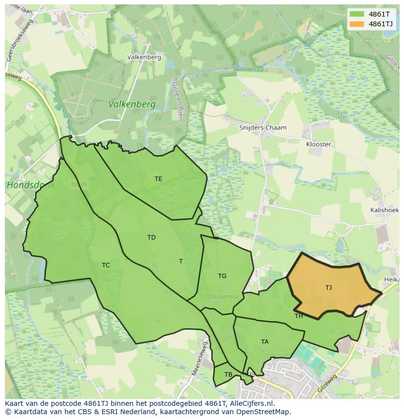Afbeelding van het postcodegebied 4861 TJ op de kaart.