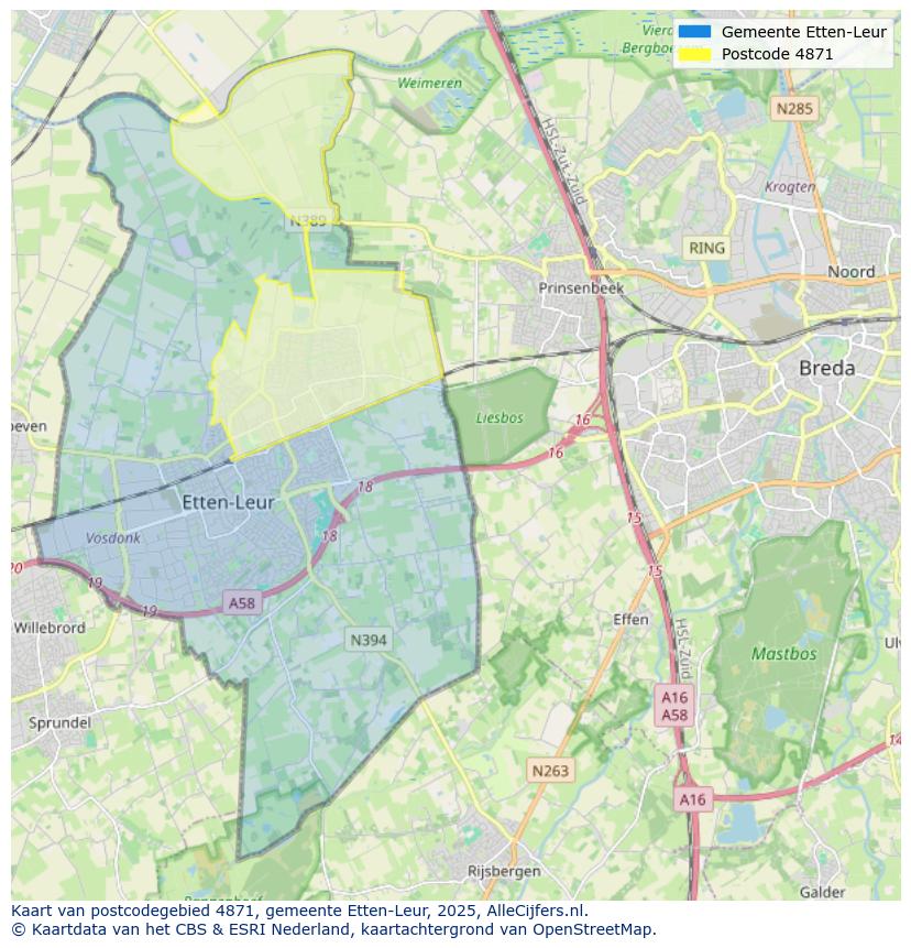 Afbeelding van het postcodegebied 4871 op de kaart.