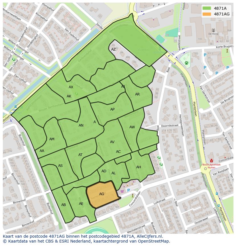 Afbeelding van het postcodegebied 4871 AG op de kaart.