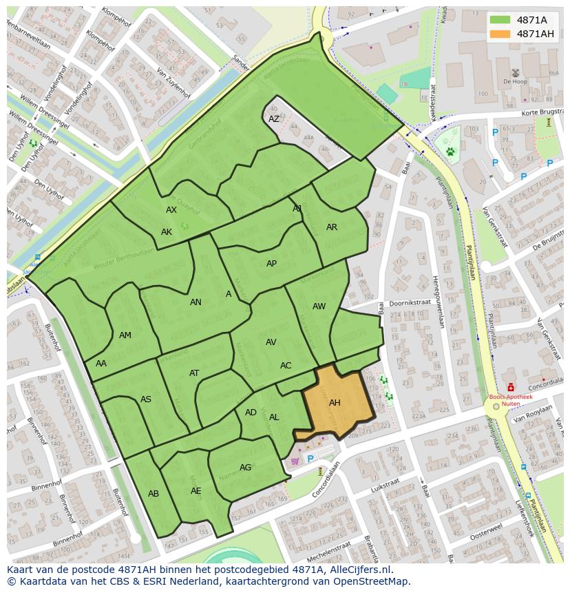 Afbeelding van het postcodegebied 4871 AH op de kaart.