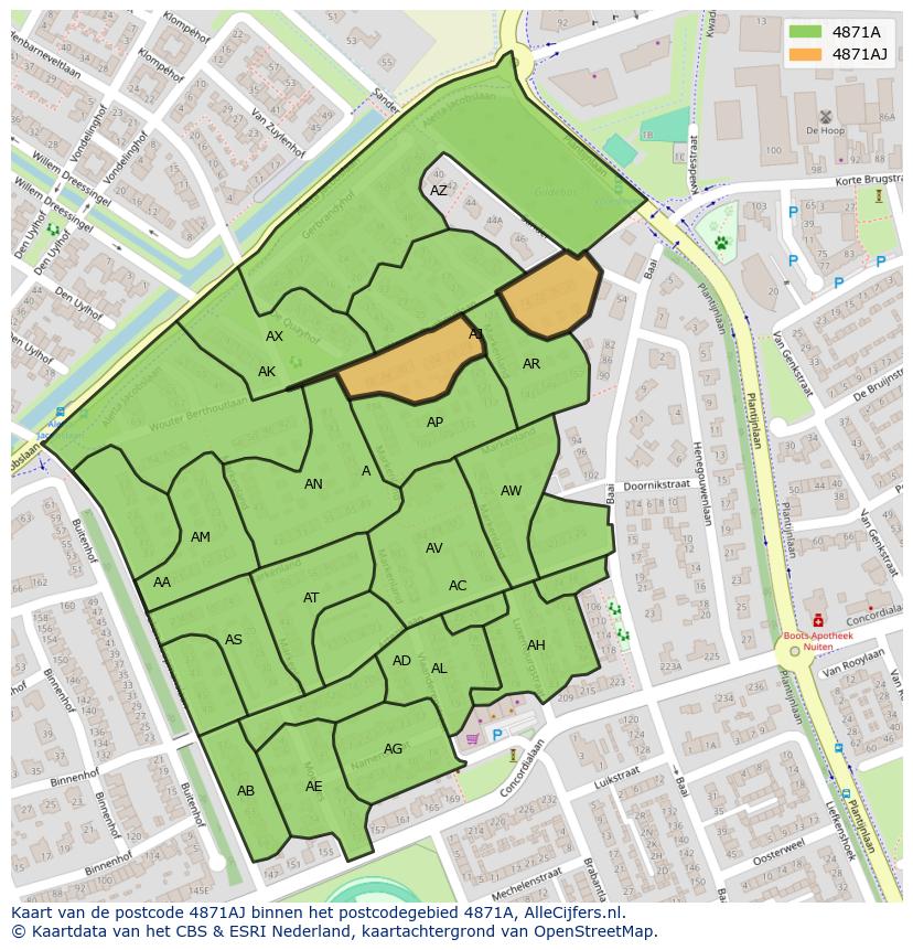Afbeelding van het postcodegebied 4871 AJ op de kaart.