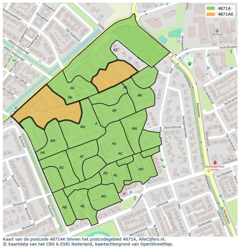 Afbeelding van het postcodegebied 4871 AK op de kaart.