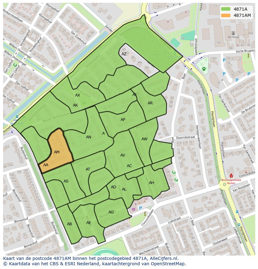 Afbeelding van het postcodegebied 4871 AM op de kaart.