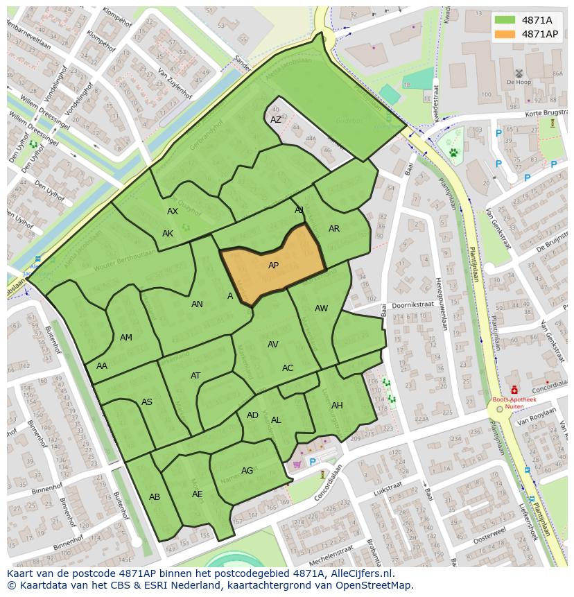 Afbeelding van het postcodegebied 4871 AP op de kaart.