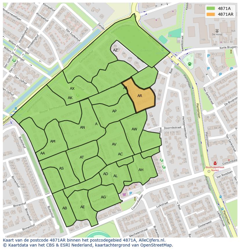 Afbeelding van het postcodegebied 4871 AR op de kaart.