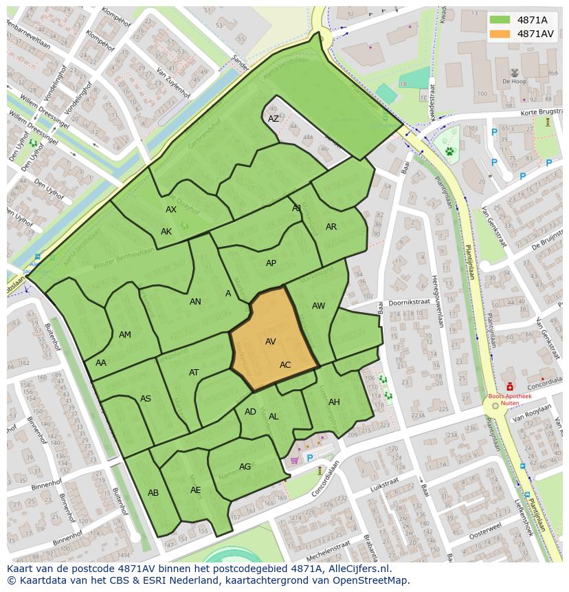 Afbeelding van het postcodegebied 4871 AV op de kaart.