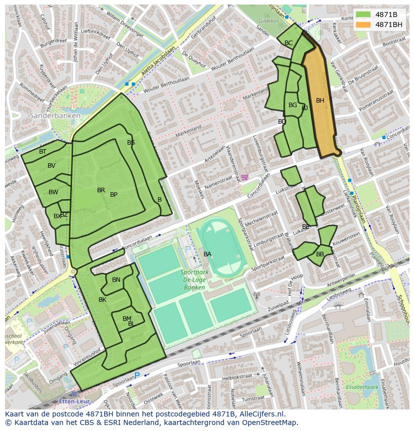 Afbeelding van het postcodegebied 4871 BH op de kaart.