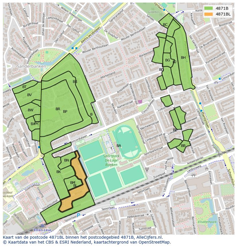Afbeelding van het postcodegebied 4871 BL op de kaart.