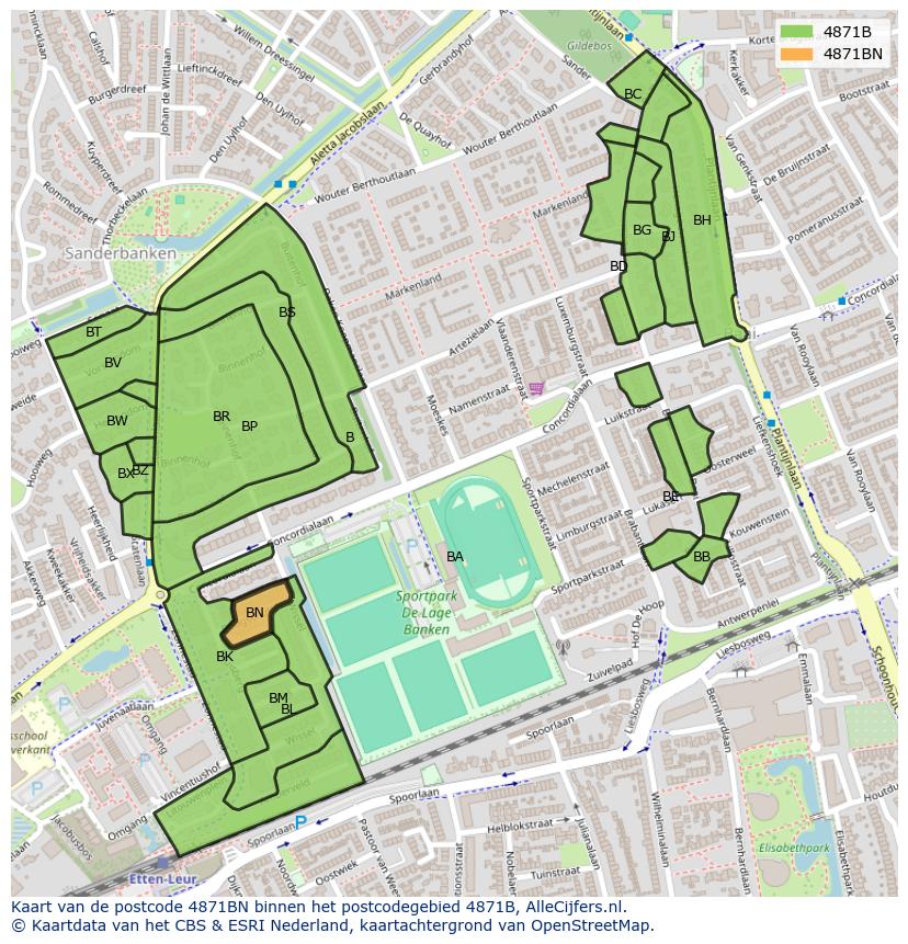 Afbeelding van het postcodegebied 4871 BN op de kaart.