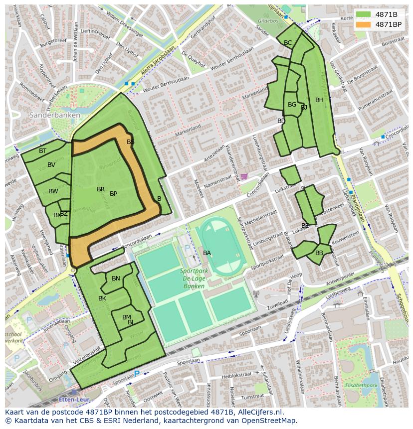Afbeelding van het postcodegebied 4871 BP op de kaart.