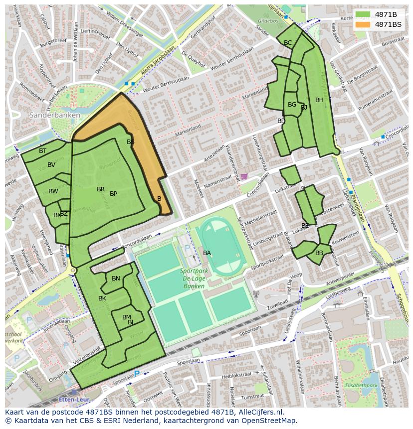 Afbeelding van het postcodegebied 4871 BS op de kaart.