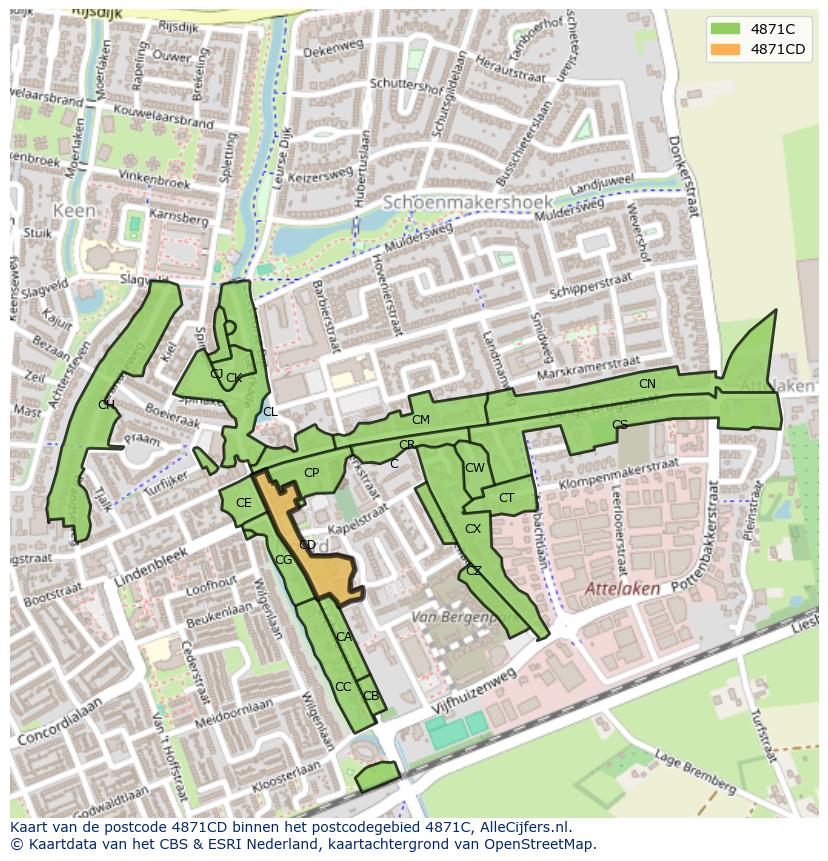Afbeelding van het postcodegebied 4871 CD op de kaart.