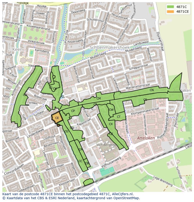 Afbeelding van het postcodegebied 4871 CE op de kaart.