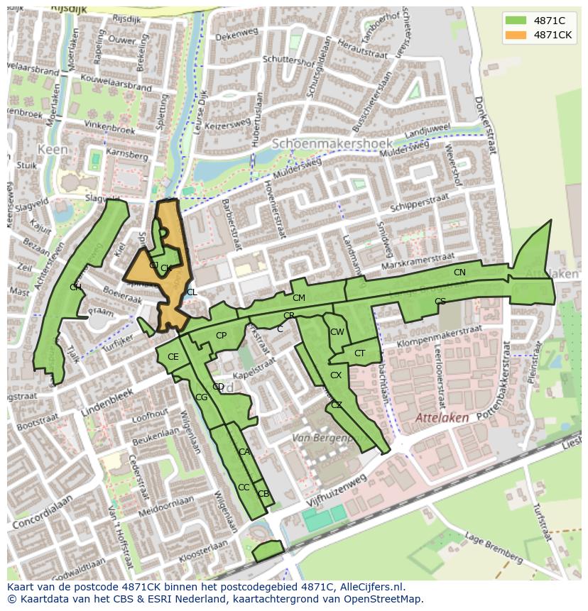 Afbeelding van het postcodegebied 4871 CK op de kaart.