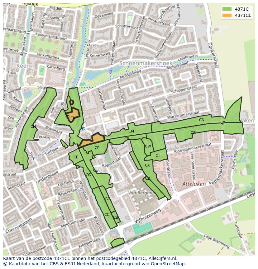 Afbeelding van het postcodegebied 4871 CL op de kaart.