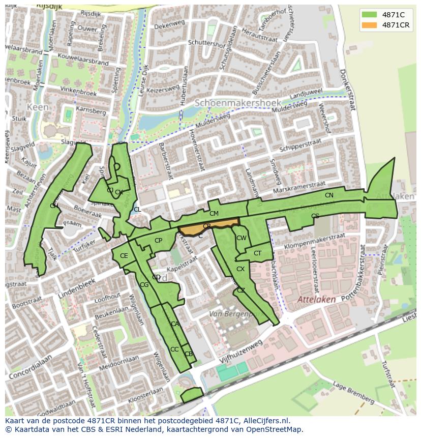 Afbeelding van het postcodegebied 4871 CR op de kaart.
