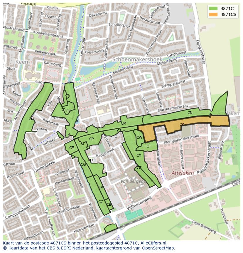 Afbeelding van het postcodegebied 4871 CS op de kaart.