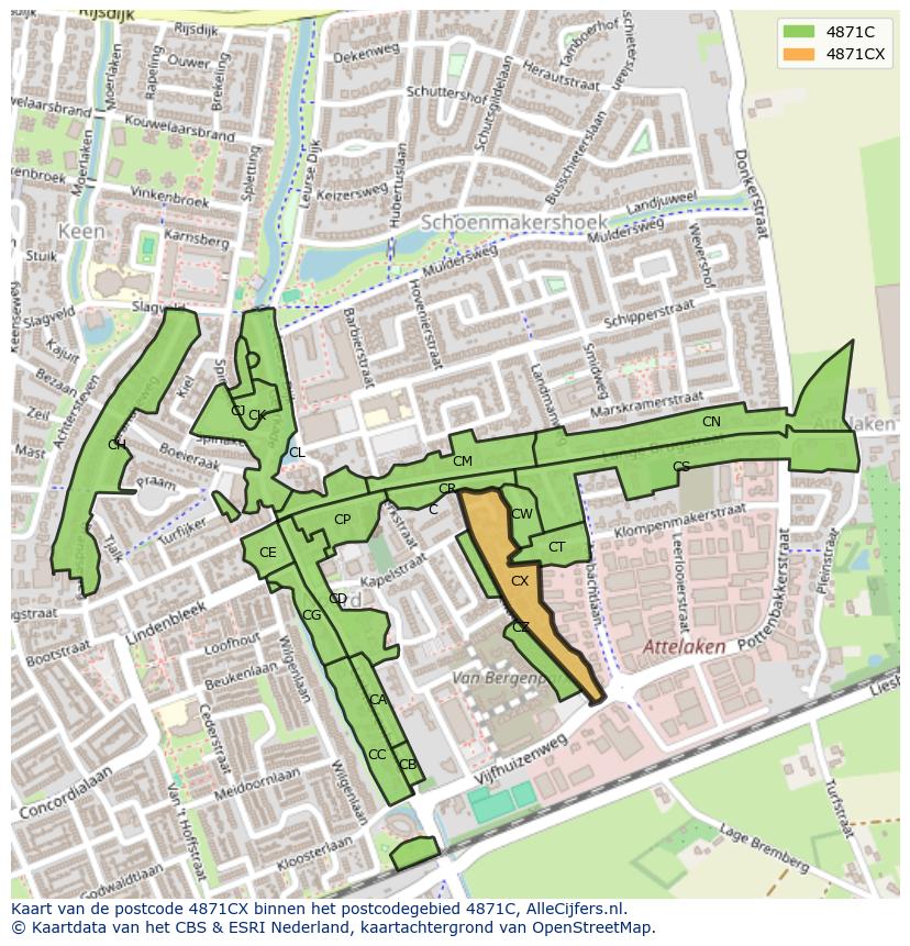 Afbeelding van het postcodegebied 4871 CX op de kaart.