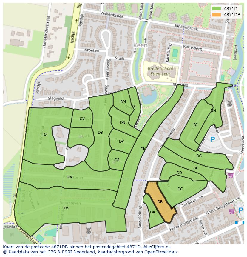 Afbeelding van het postcodegebied 4871 DB op de kaart.