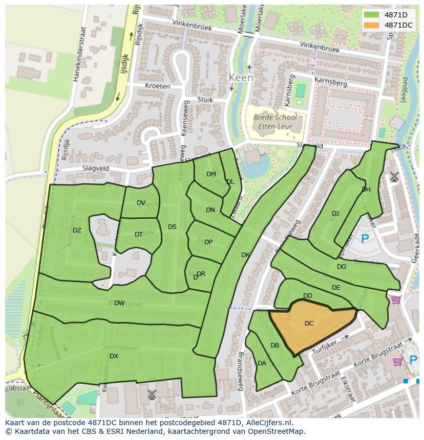 Afbeelding van het postcodegebied 4871 DC op de kaart.