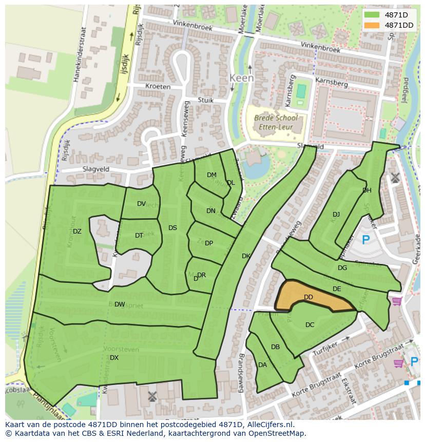 Afbeelding van het postcodegebied 4871 DD op de kaart.