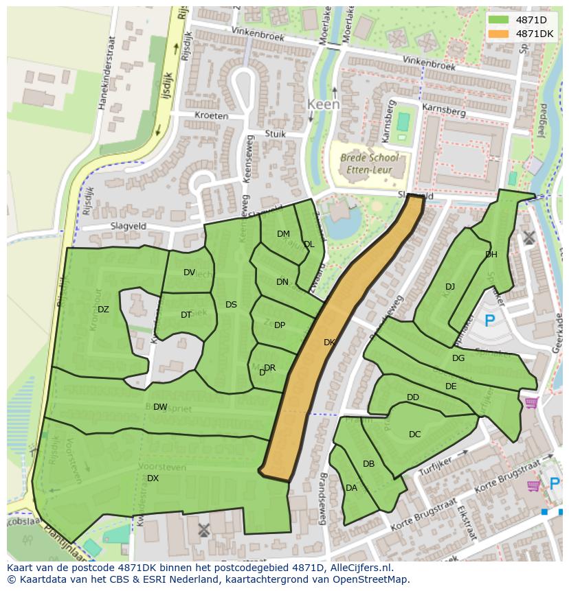 Afbeelding van het postcodegebied 4871 DK op de kaart.