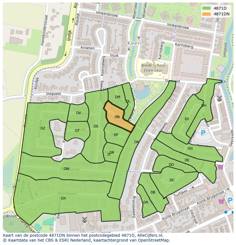 Afbeelding van het postcodegebied 4871 DN op de kaart.