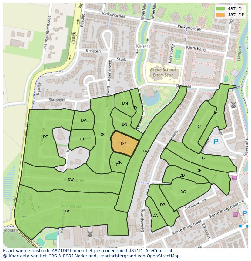 Afbeelding van het postcodegebied 4871 DP op de kaart.