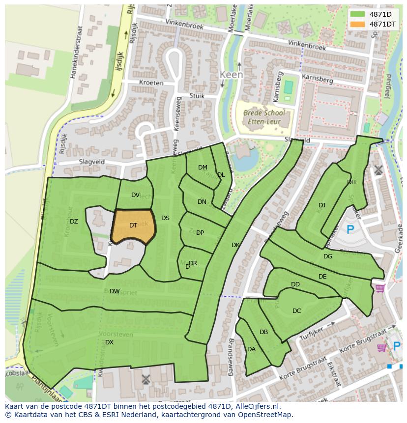 Afbeelding van het postcodegebied 4871 DT op de kaart.
