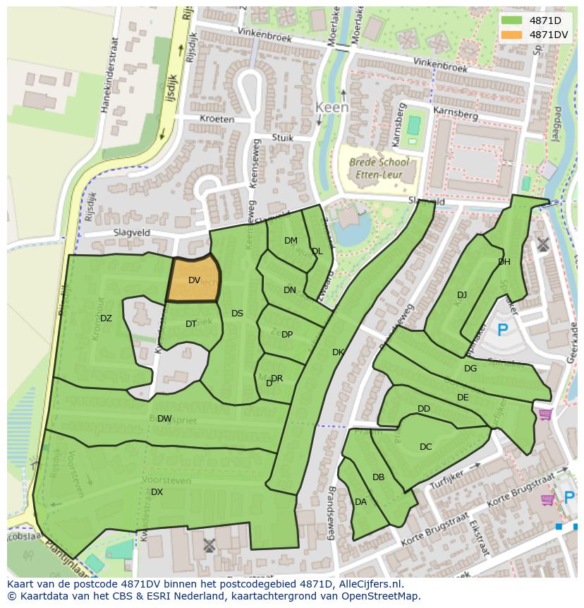 Afbeelding van het postcodegebied 4871 DV op de kaart.