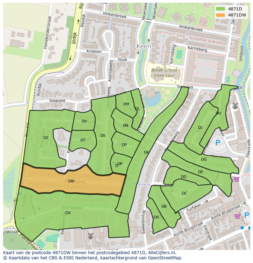 Afbeelding van het postcodegebied 4871 DW op de kaart.