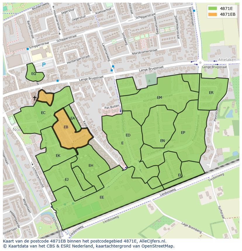 Afbeelding van het postcodegebied 4871 EB op de kaart.