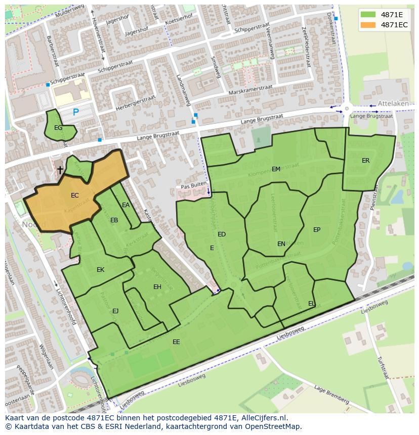 Afbeelding van het postcodegebied 4871 EC op de kaart.