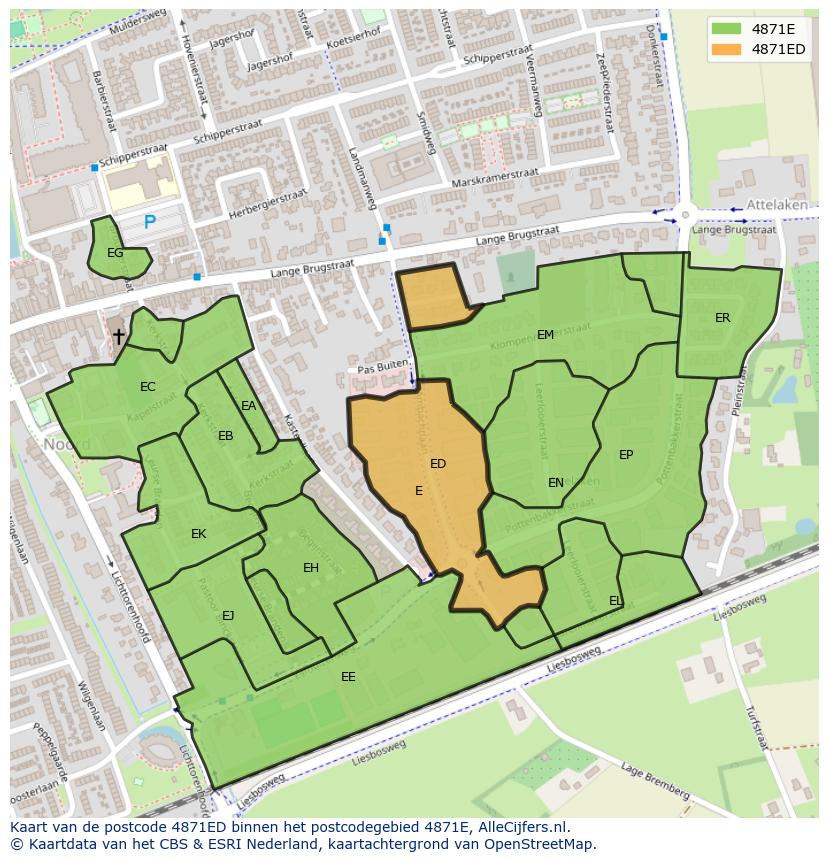Afbeelding van het postcodegebied 4871 ED op de kaart.
