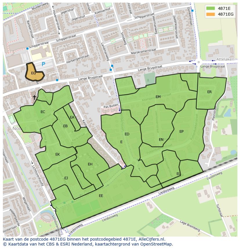 Afbeelding van het postcodegebied 4871 EG op de kaart.