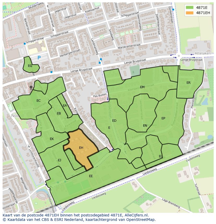 Afbeelding van het postcodegebied 4871 EH op de kaart.