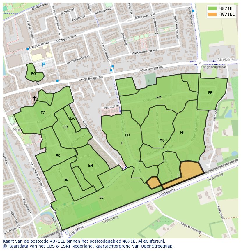 Afbeelding van het postcodegebied 4871 EL op de kaart.