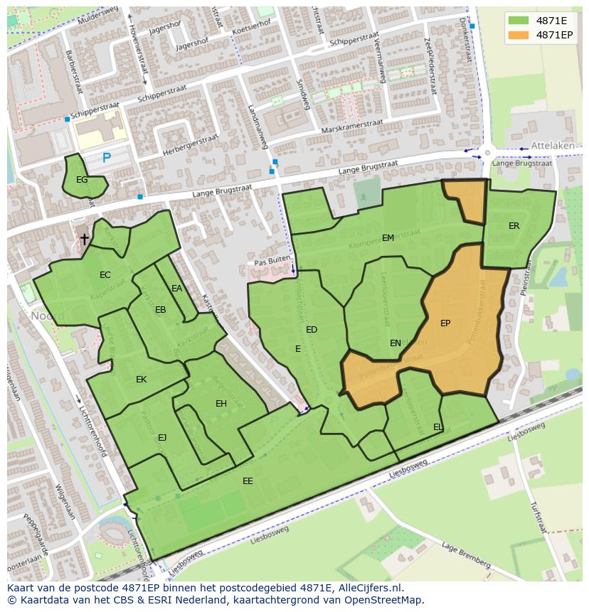 Afbeelding van het postcodegebied 4871 EP op de kaart.